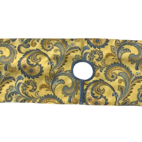 Handmade Paisley Table Runner 65" Center Opening Yellow Blue Floral Feathers - Picture 6 of 9